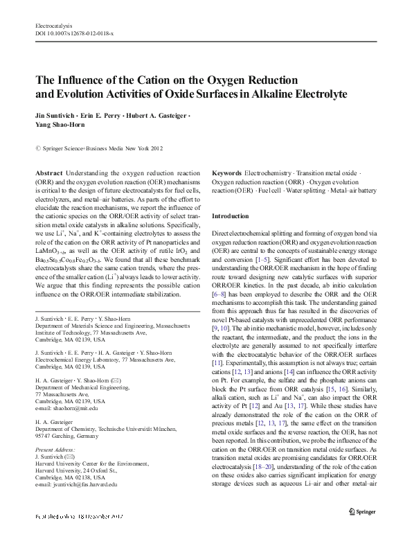 (PDF) The Influence of the Cation on the Oxygen Reduction and Evolution ...