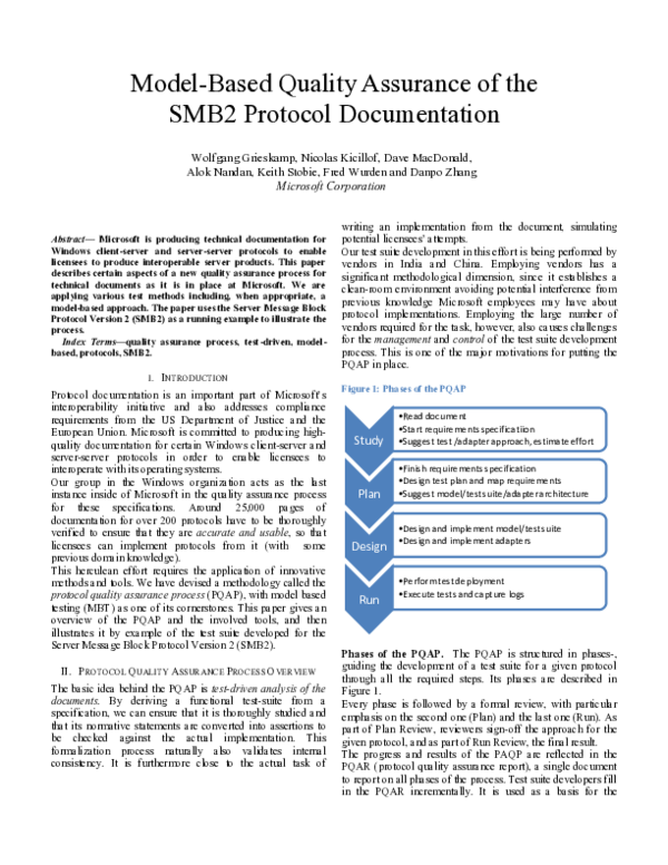 (PDF) Model-Based Quality Assurance of the SMB2 Protocol Documentation