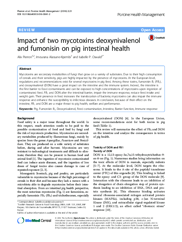(PDF) Impact of two mycotoxins deoxynivalenol and fumonisin on pig ...
