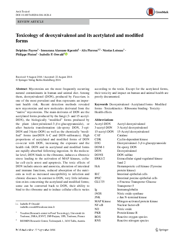 (PDF) Toxicology of deoxynivalenol and its acetylated and modified forms