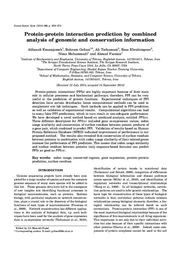 Protein-protein interaction prediction by combined analysis of genomic and conservation information