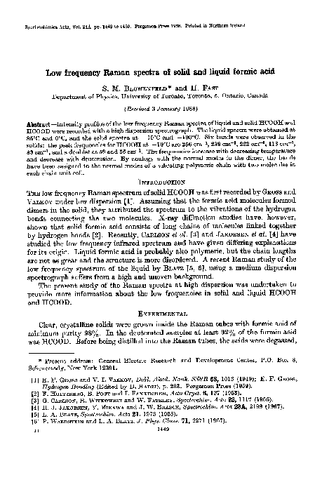 (PDF) Low frequency Raman spectra of solid and liquid formic acid