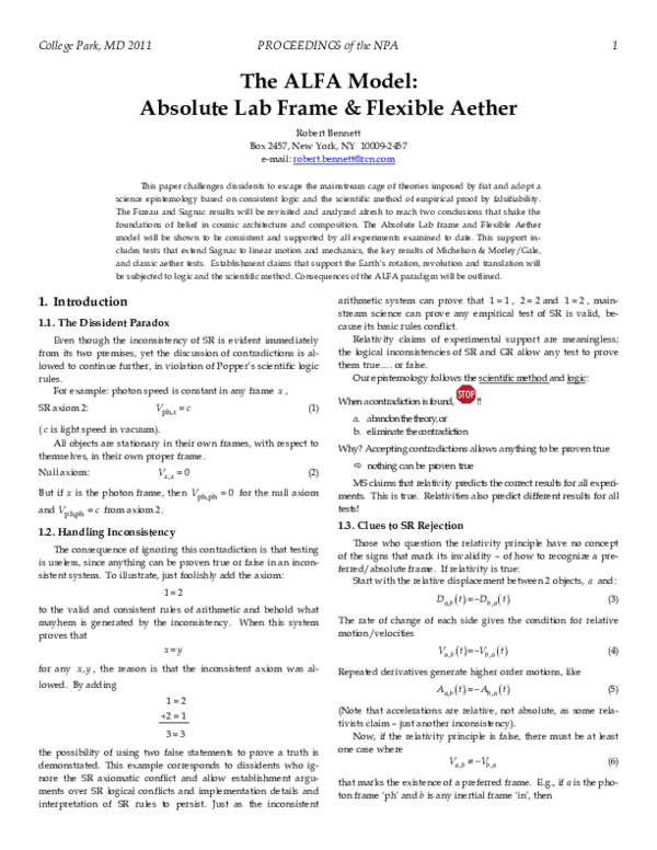 (PDF) The ALFA Model: Absolute Lab Frame & Flexible Aether