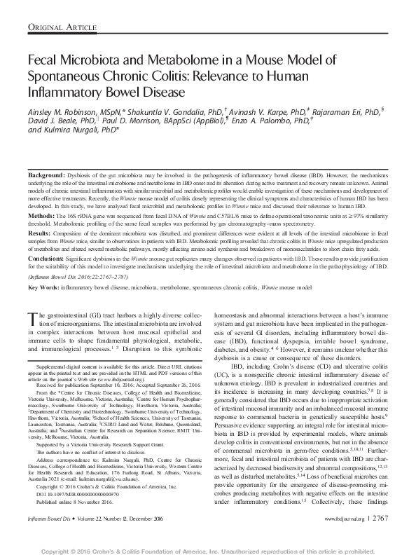 (PDF) Fecal Microbiota and Metabolome in a Mouse Model of Spontaneous ...