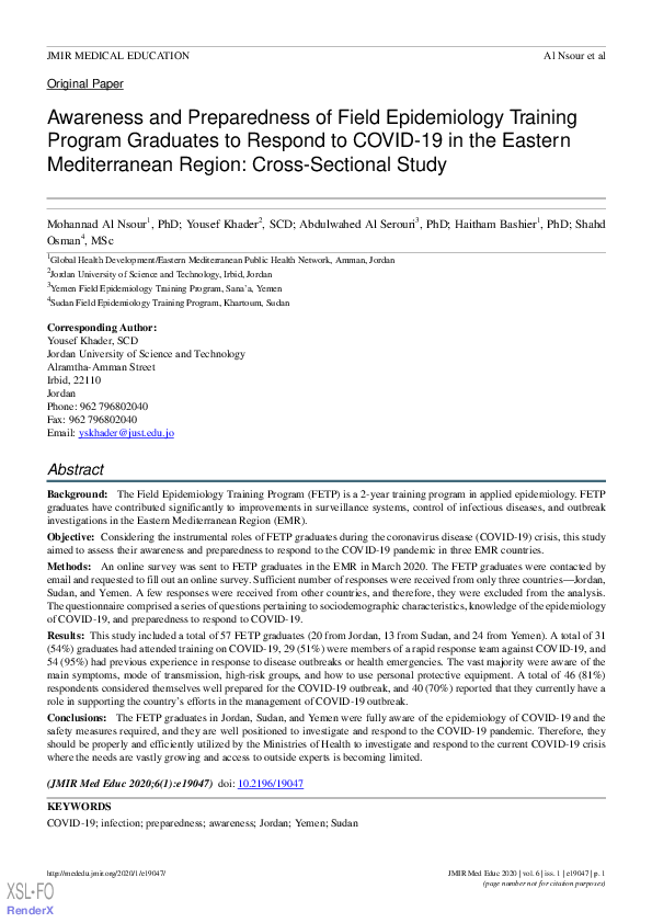 (PDF) Awareness and preparedness of Field Epidemiology Training Program ...