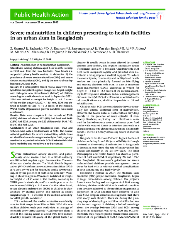 (PDF) Severe malnutrition in children presenting to health facilities ...