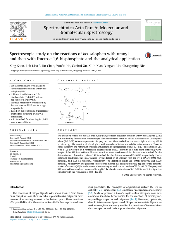 (PDF) Spectroscopic study on the reactions of bis-salophen with uranyl ...