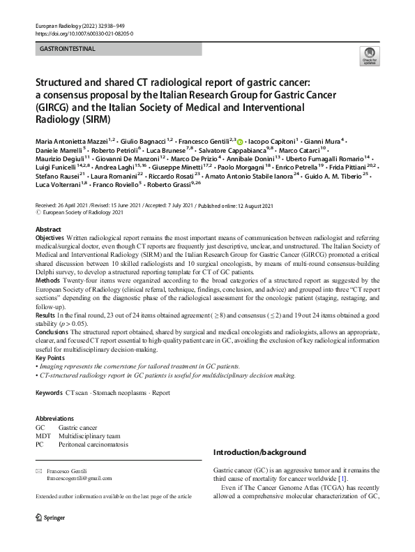 (PDF) Structured and shared CT radiological report of gastric cancer: a ...