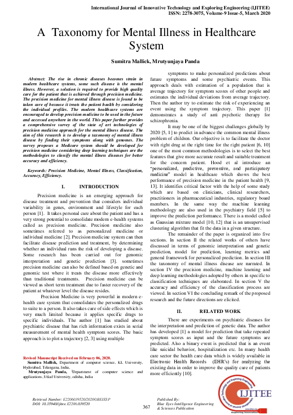 (PDF) A Taxonomy for Mental Illness in Healthcare System