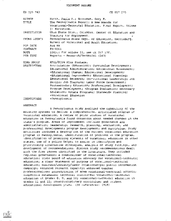 (PDF) The Pennsylvania Report: A New Agenda for Vocational-Technical ...