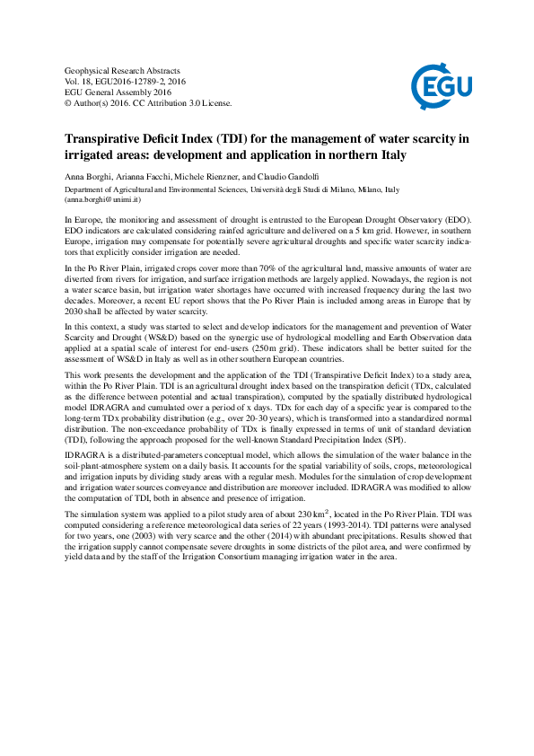 (PDF) Transpirative Deficit Index (TDI) for the management of water ...