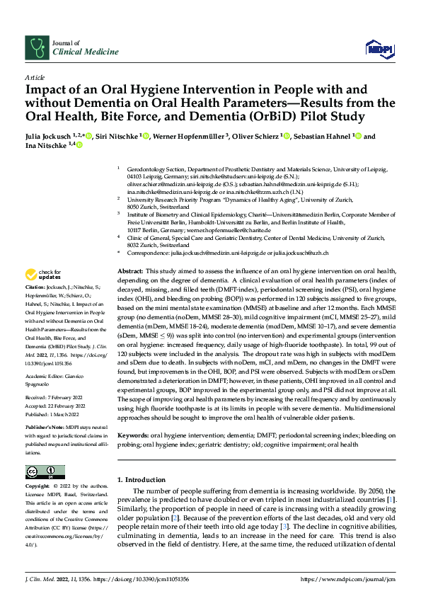 (PDF) Impact of an Oral Hygiene Intervention in People with and without ...