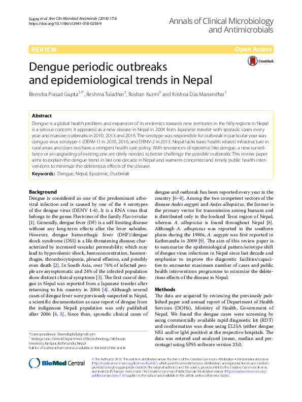 (PDF) Dengue periodic outbreaks and epidemiological trends in Nepal