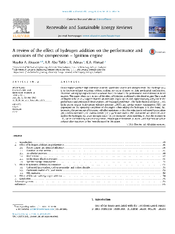 (PDF) A review of the effect of hydrogen addition on the performance ...