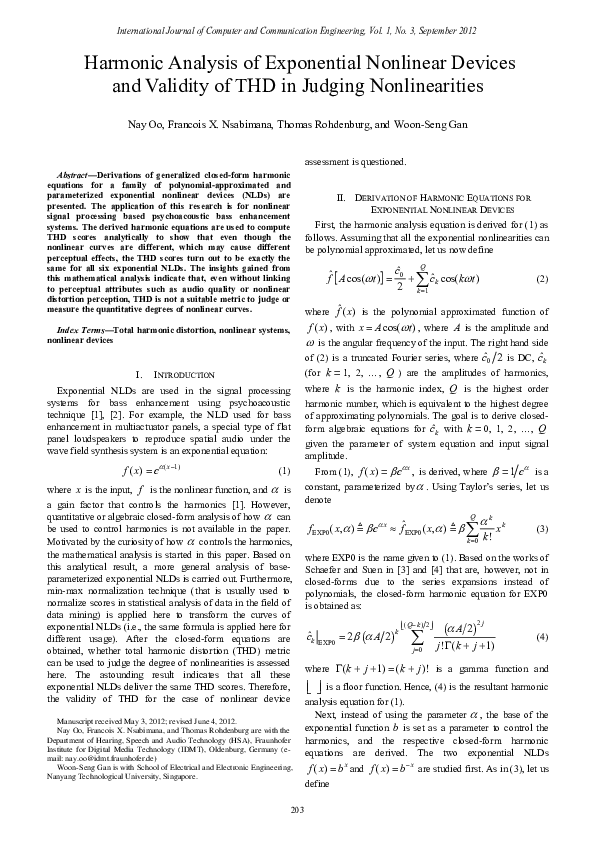 (PDF) Harmonic Analysis of Exponential Nonlinear Devices and Validity ...