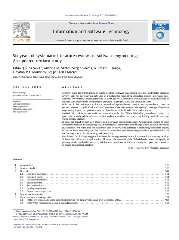(PDF) Six years of systematic literature reviews in software ...