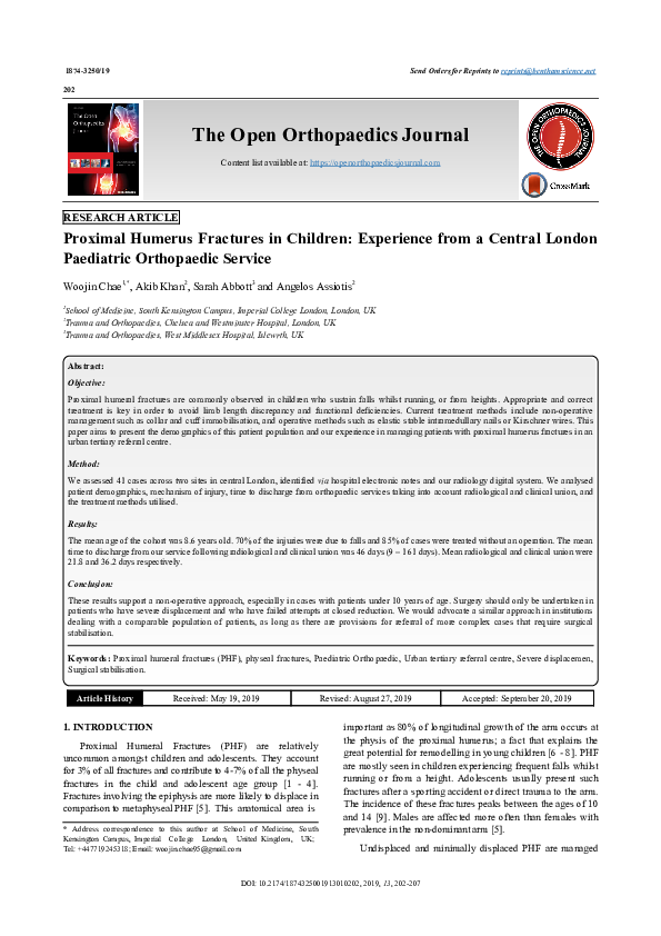 (PDF) Proximal Humerus Fractures in Children: Experience from a Central ...