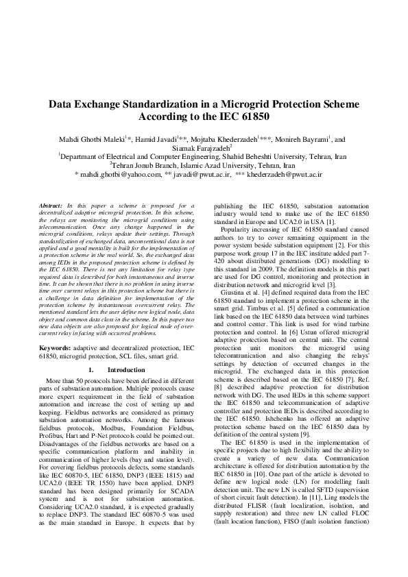 (PDF) Data Exchange Standardization in a Microgrid Protection Scheme ...