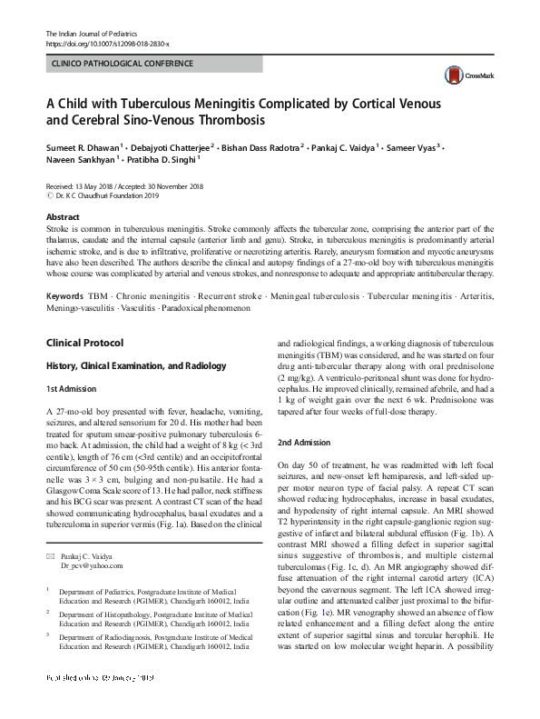 (PDF) A Child with Tuberculous Meningitis Complicated by Cortical ...
