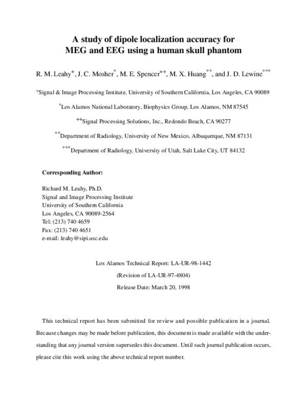 (PDF) A study of dipole localization accuracy for MEG and EEG using a ...