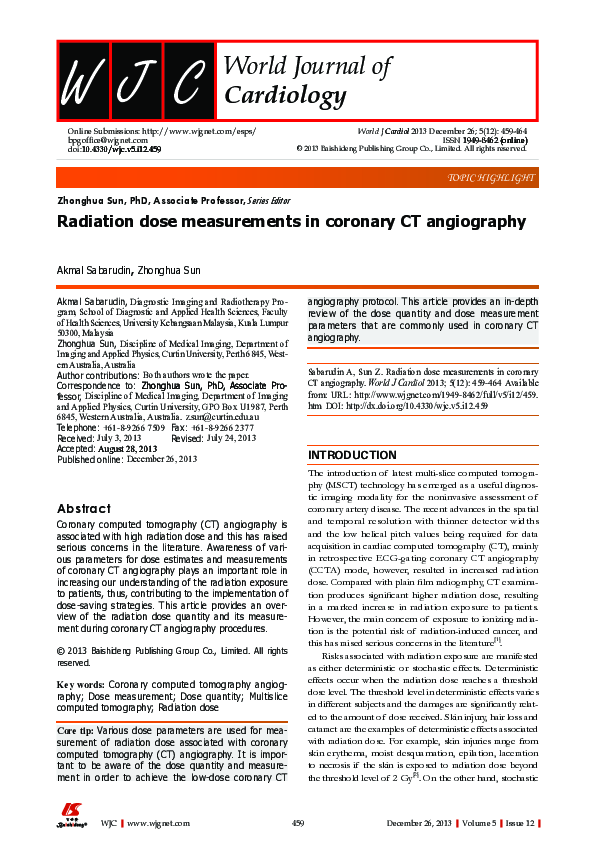 (PDF) Radiation dose measurements in coronary CT angiography