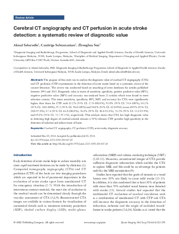 (PDF) Cerebral CT angiography and CT perfusion in acute stroke ...