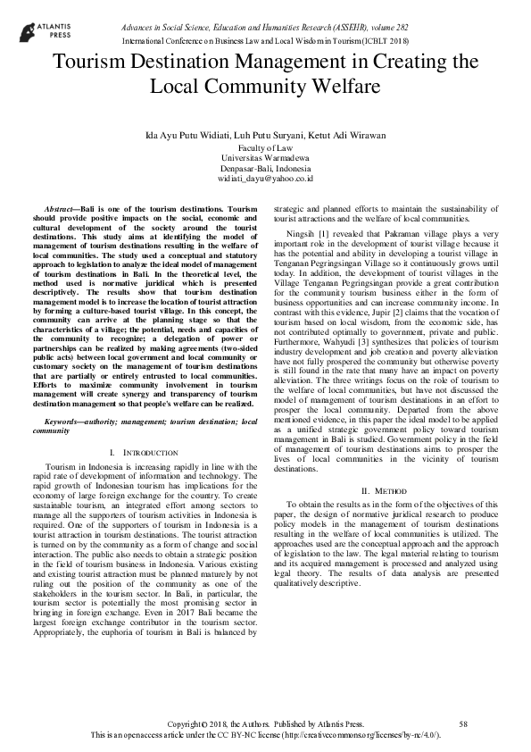 (PDF) Tourism Destination Management in Creating the Local Community ...