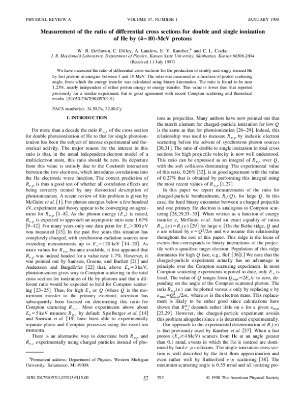 (PDF) Measurement of the ratio of differential cross sections for ...