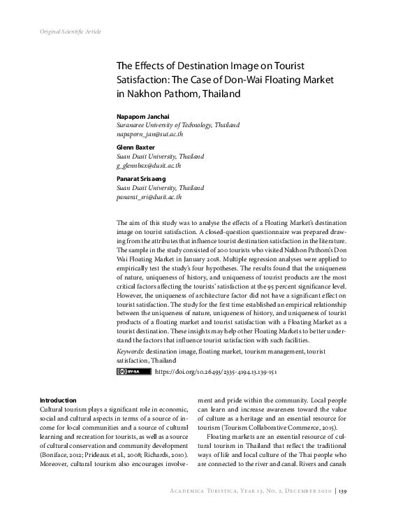 (PDF) The Effects of Destination Image on Tourist Satisfaction: The ...