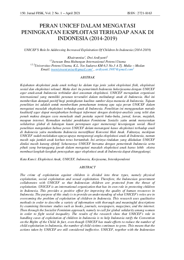 Peran UNICEF dalam Perlindungan Anak: Studi Kasus Implementasi Program di Negara Berkembang