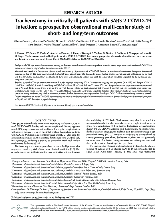 (PDF) Tracheostomy in critically ill patients with SARS 2 COVID-19 ...