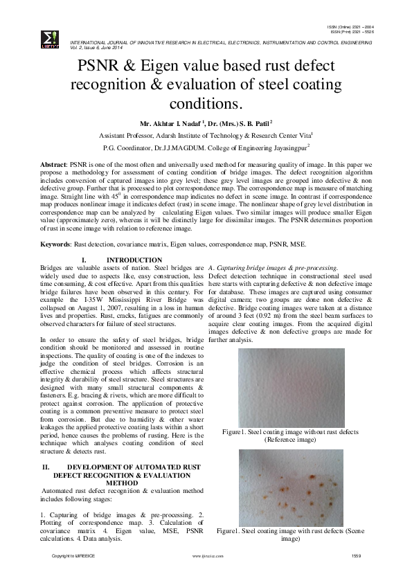 (PDF) PSNR & Eigen value based rust defect recognition & evaluation of ...