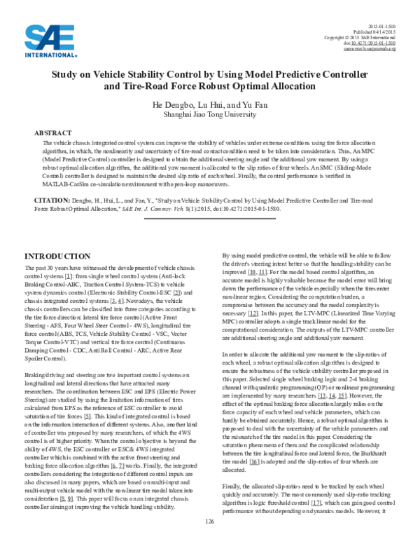 (PDF) Study on Vehicle Stability Control by Using Model Predictive ...