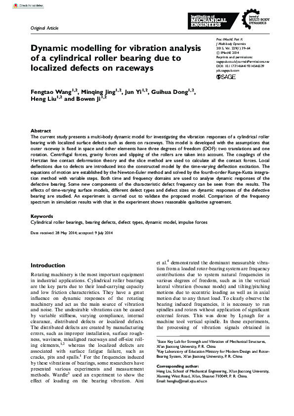 (PDF) Dynamic modelling for vibration analysis of a cylindrical roller ...