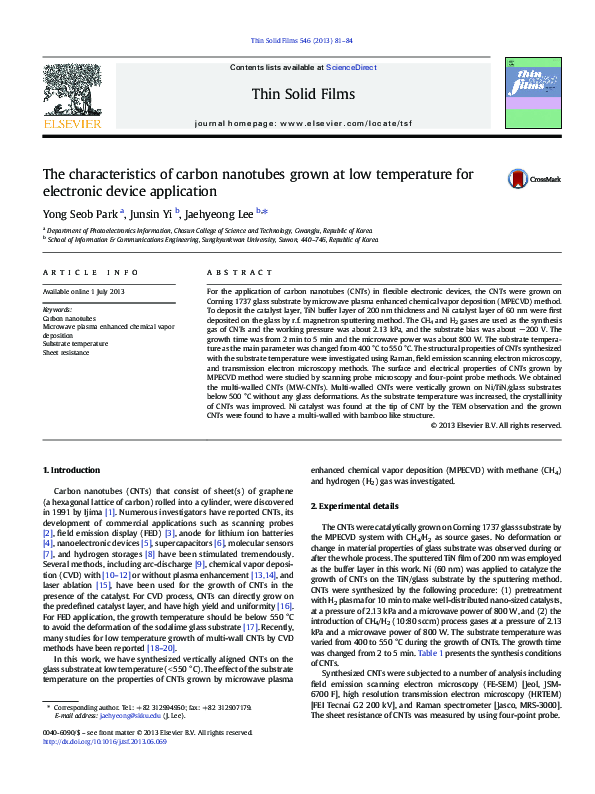 (PDF) The characteristics of carbon nanotubes grown at low temperature ...