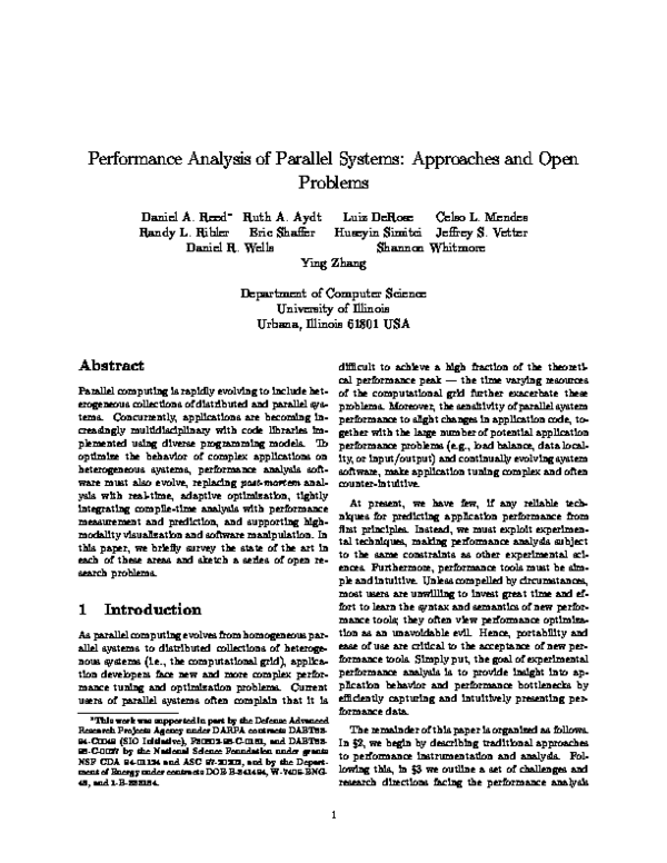 (PDF) Performance analysis of parallel systems: Approaches and open ...