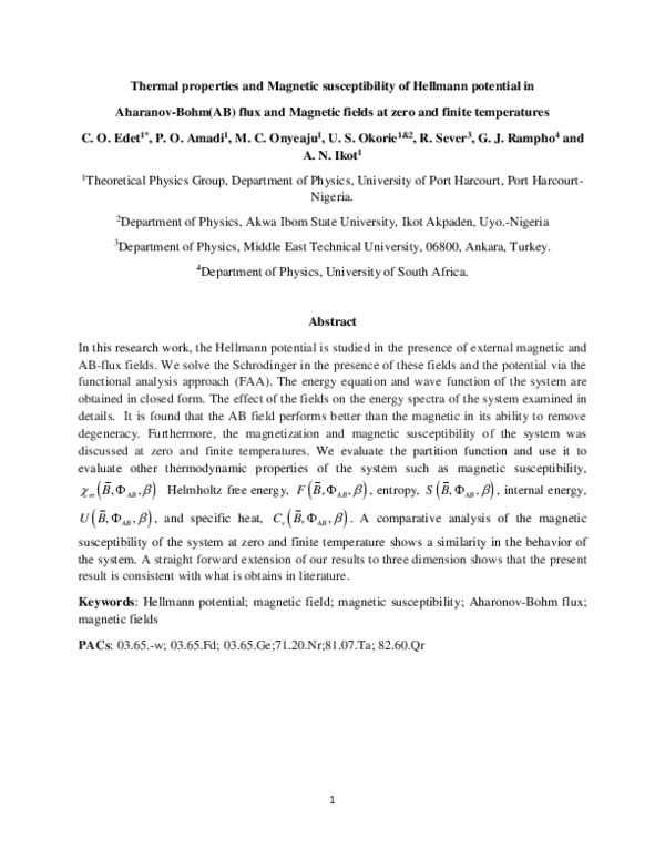 (PDF) Thermal Properties and Magnetic Susceptibility of Hellmann ...