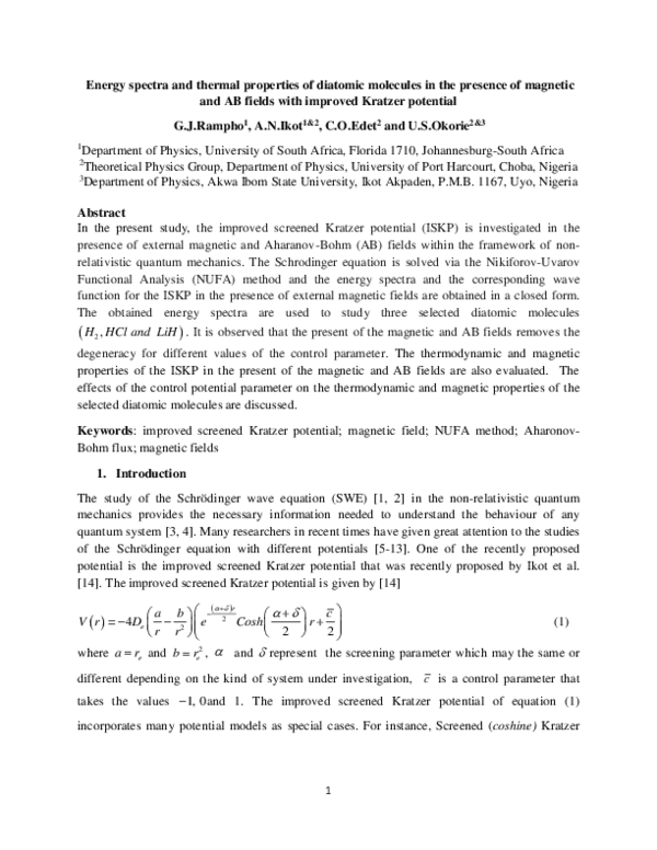 (PDF) Energy spectra and thermal properties of diatomic molecules in ...