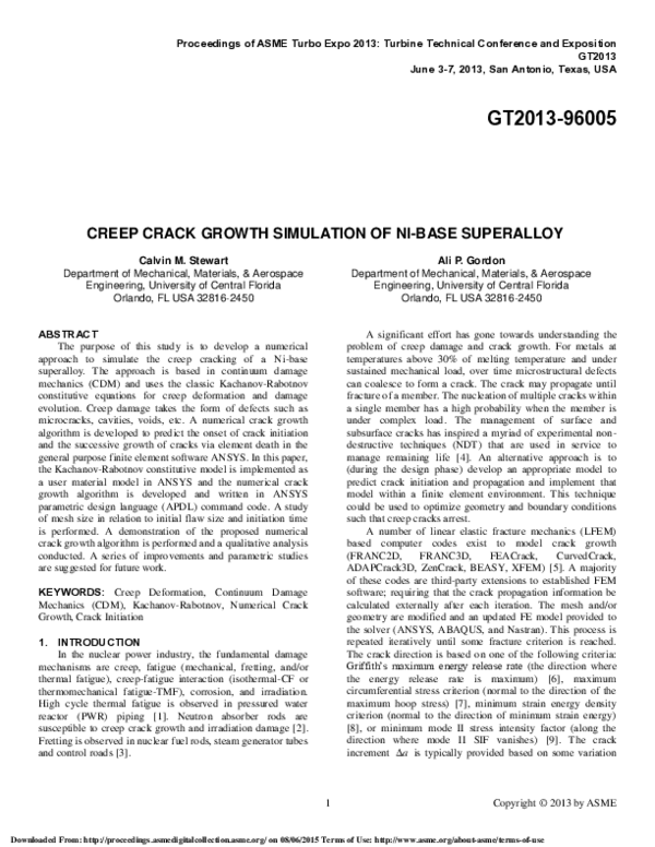 (PDF) Creep Crack Growth Simulation of Ni-Base Superalloy