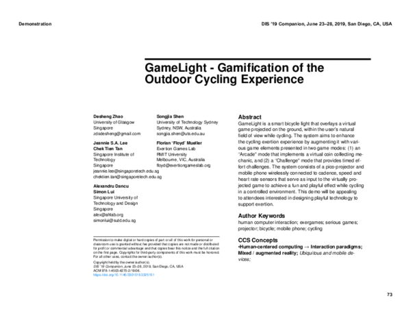 (PDF) GameLight - Gamification of the Outdoor Cycling Experience