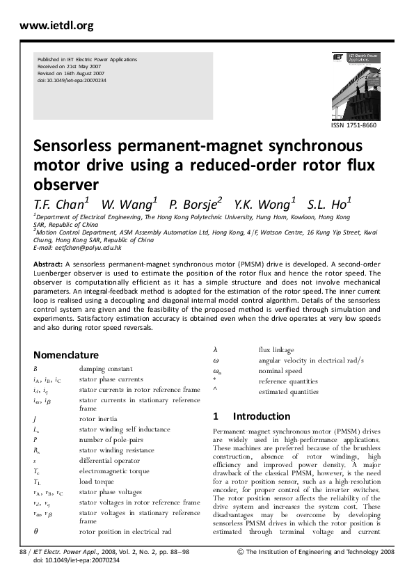 (PDF) Sensorless permanent-magnet synchronous motor drive using a ...