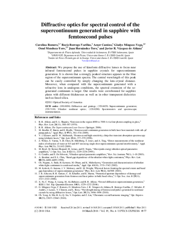 (PDF) Diffractive optics for spectral control of the supercontinuum