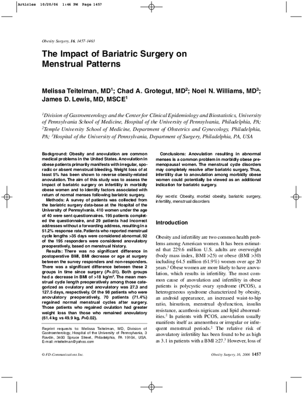 (PDF) The Impact of Bariatric Surgery on Menstrual Patterns
