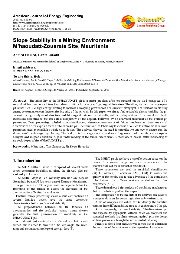(PDF) Slope Stability in a Mining Environment M'haoudatt-Zouerate Site ...