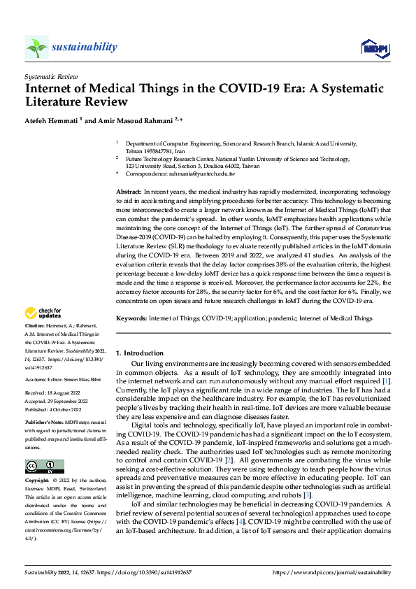 (PDF) Internet of Medical Things in the COVID-19 Era: A Systematic ...