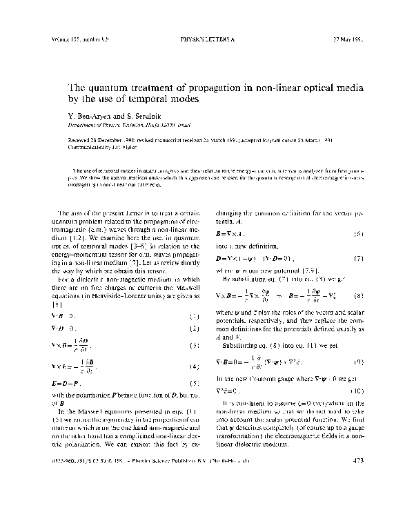 (PDF) The quantum treatment of propagation in non-linear optical media ...
