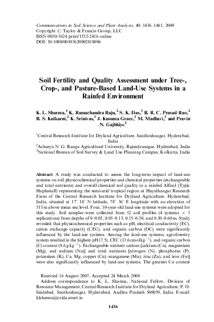 (PDF) Soil Fertility and Quality Assessment under Tree‐, Crop‐, and ...