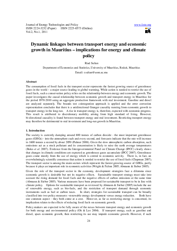 (PDF) Dynamic linkages between transport energy and economic growth in ...