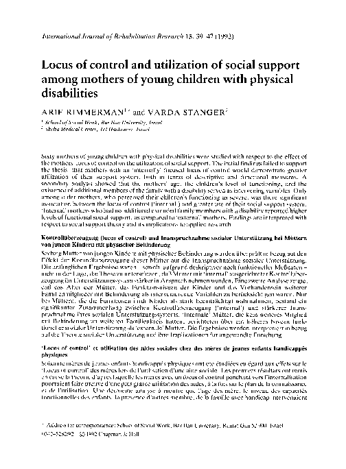 (PDF) Locus of control and utilization of social support among mothers ...