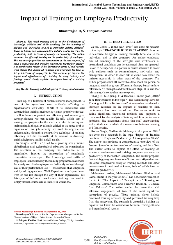 (PDF) Impact of Training on Employee Productivity